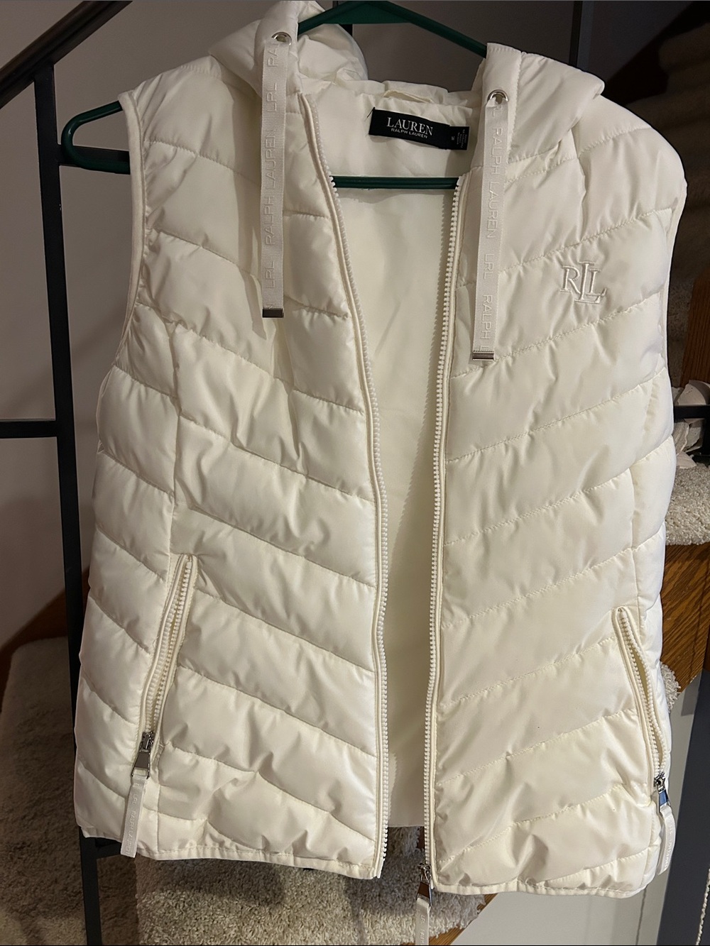 Lauren Ralph Lauren Ivory Quilted Hooded Puffer Vest
